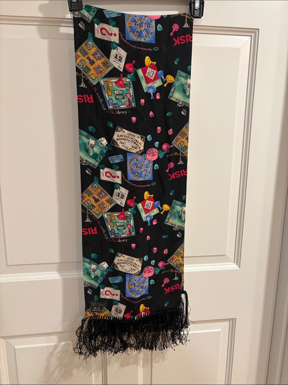 Nicole Miller Vintage Game-Print scarf with Fringe